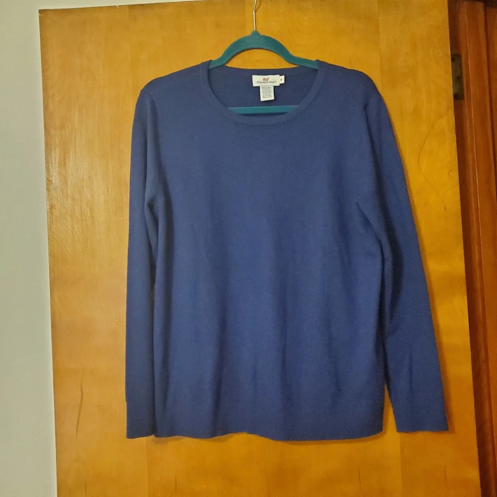 Vineyard Vines Merino Wool Contrast Back Sweater Navy Blue Green Plaid M
